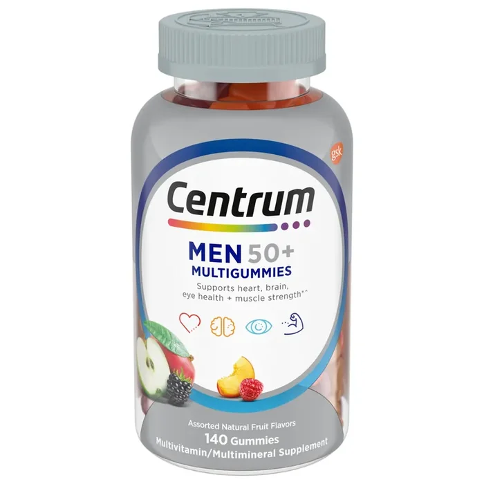 Centrum MultiGummies for Men 50 Plus, Multivitamin/Multimineral Supplement with Vitamins D3, E, B6, and B12, Assorted Fruit Flavor