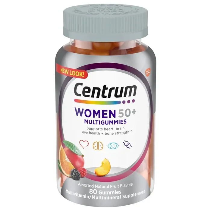 Centrum MultiGummies for Women 50 Plus, Multivitamin/Multimineral Supplement with Vitamins D3, E, B6, and B12, Assorted Fruit Flavor – 80 Count
