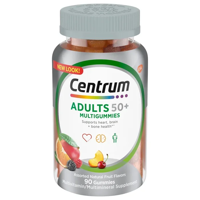 Centrum MultiGummies Gummy Multivitamin for Adults 50 Plus, Multivitamin/Multimineral Supplement with Calcium, Zinc and Vitamins B and D, Assorted Fruit Flavor – 90 Count