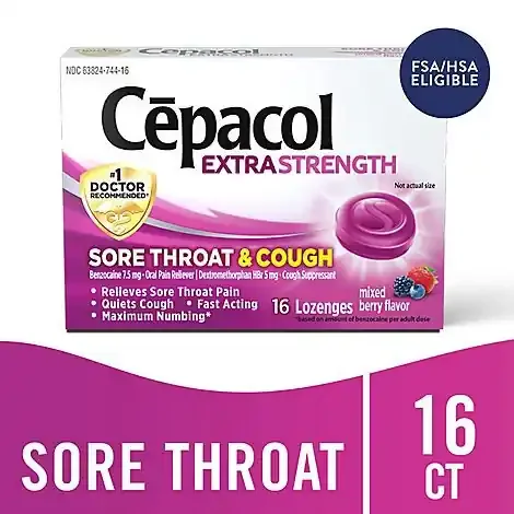 Cepacol Extra Strength Lozenges For Sore Throat & Cough Relief Mixed Berry – 16 Count