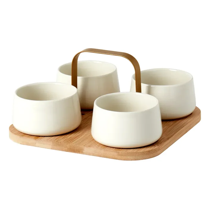 Ceramic & Bamboo Serving Set 5-Piece