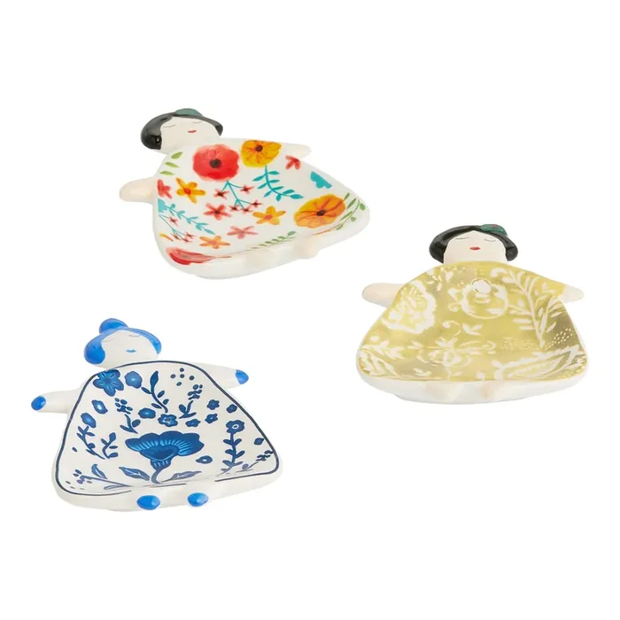 Ceramic Floral Dress Ladies Figural Tea Rests Set of 3