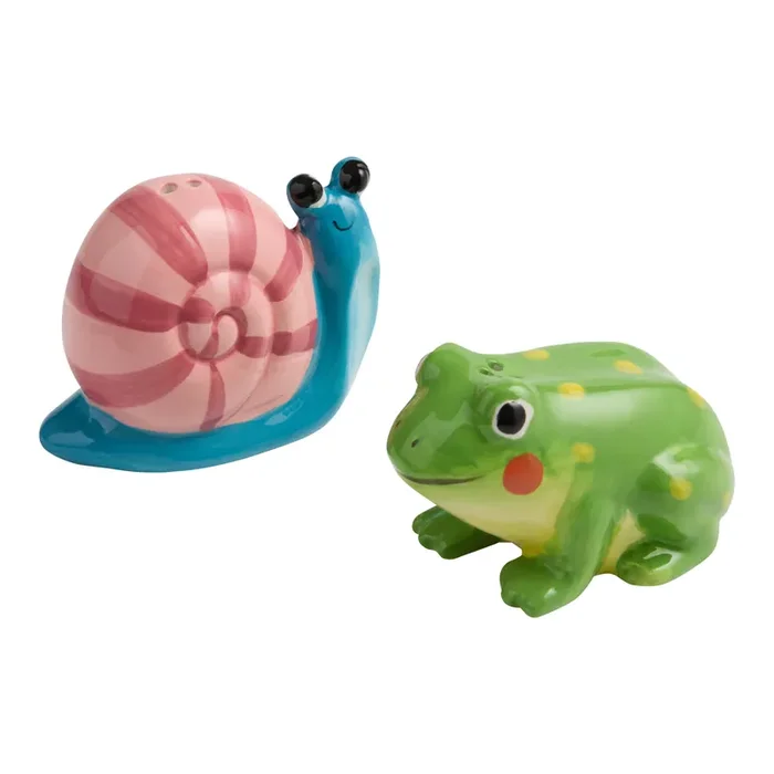 Ceramic Snail and Frog Hand Painted Figural Salt and Pepper Shaker Set