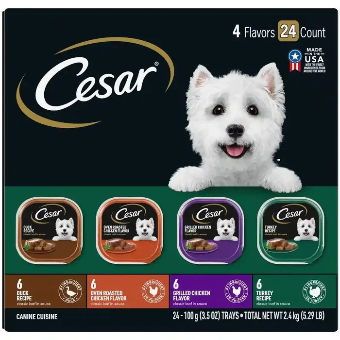 Cesar Classic Loaf in Sauce Variety Pack with Chicken, Duck and Turkey Flavor Small Breed Wet Dog Food – 3.5oz/24ct