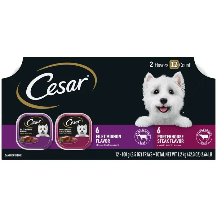 Cesar Filet Mignon Flavor/Porterhouse Steak Flavor Canine Cuisine Tray 12 – 3.5 oz ea