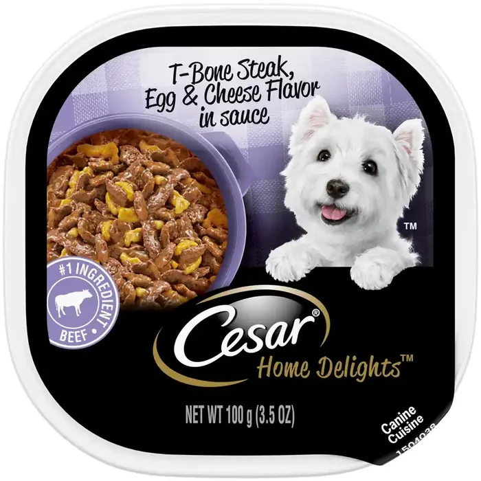 Cesar Home Delights Canine Cuisine T-Bone Steak Flavor with Egg & Cheese in Gravy for Breakfast Wet Dog Food