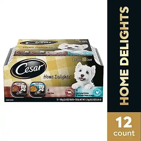 Cesar Home Delights Slow Cooked Chicken & Vegetables/beef Stew Adult Wet Dog Food Vp – 12-3.5 Oz