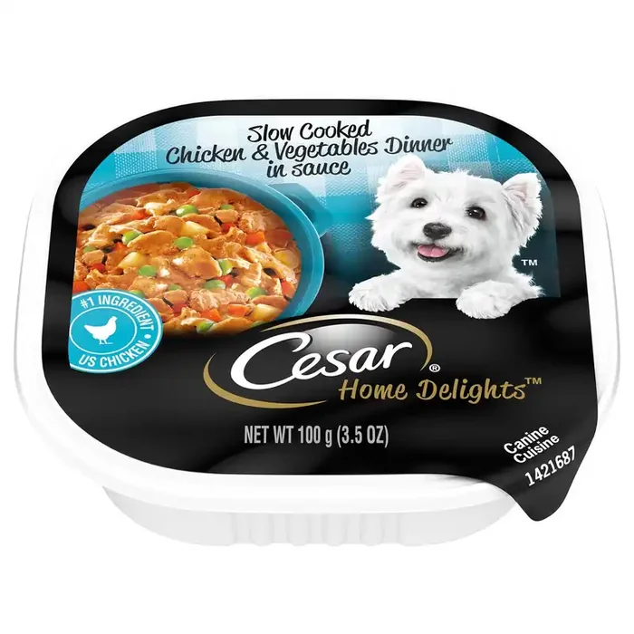 Cesar Home Delights Slow Cooked Chicken & Vegetables Dinner in Sauce Canine Cuisine 3.5 oz