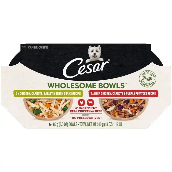 Cesar Wholesome Bowls Chicken, Potato, Carrot, Vegetable and Beef Flavor Variety Pack Small Breed Wet Dog Food – 3oz/6ct