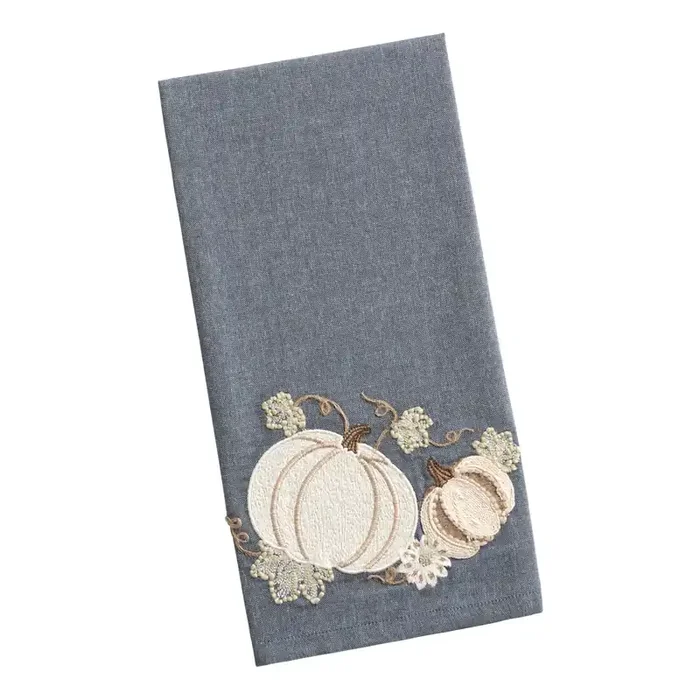 Chambray Blue Embroidered Pumpkin Kitchen Towel