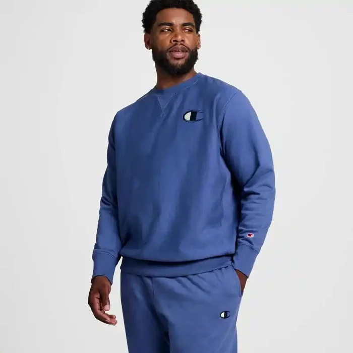 Champion Adult Sizing Iconic Embroidered Crewneck Sweatshirt – Gray Blue XS