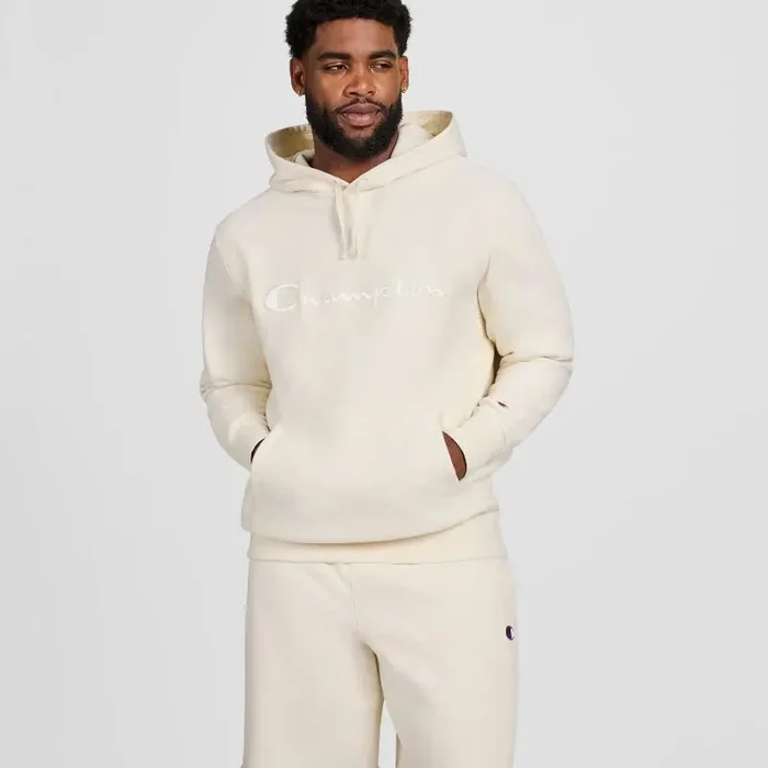 Champion Adult Sizing Iconic Embroidered Hoodie – Light Off-White S