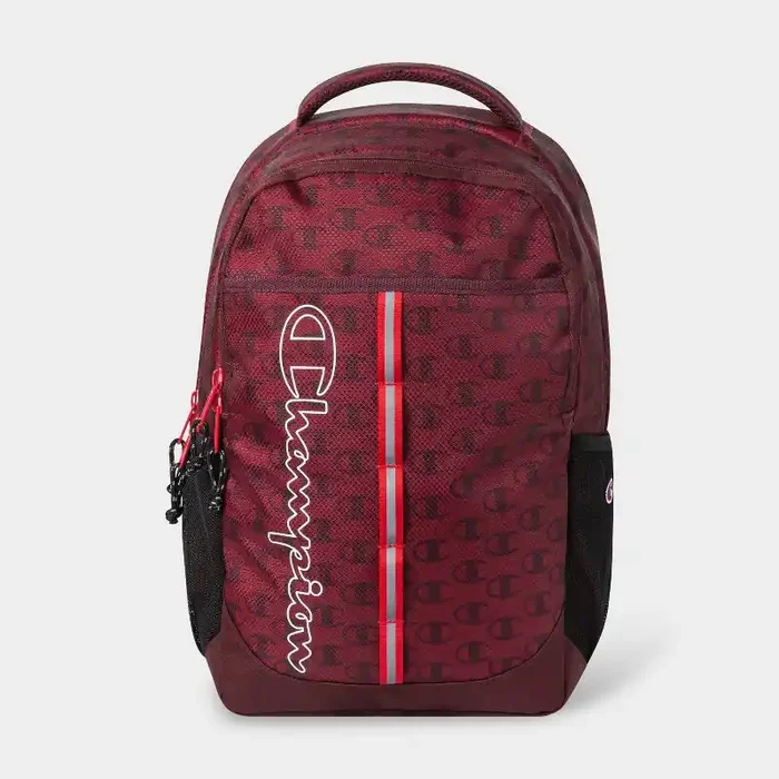 Champion Center Backpack – Dark Red Logo AOP
