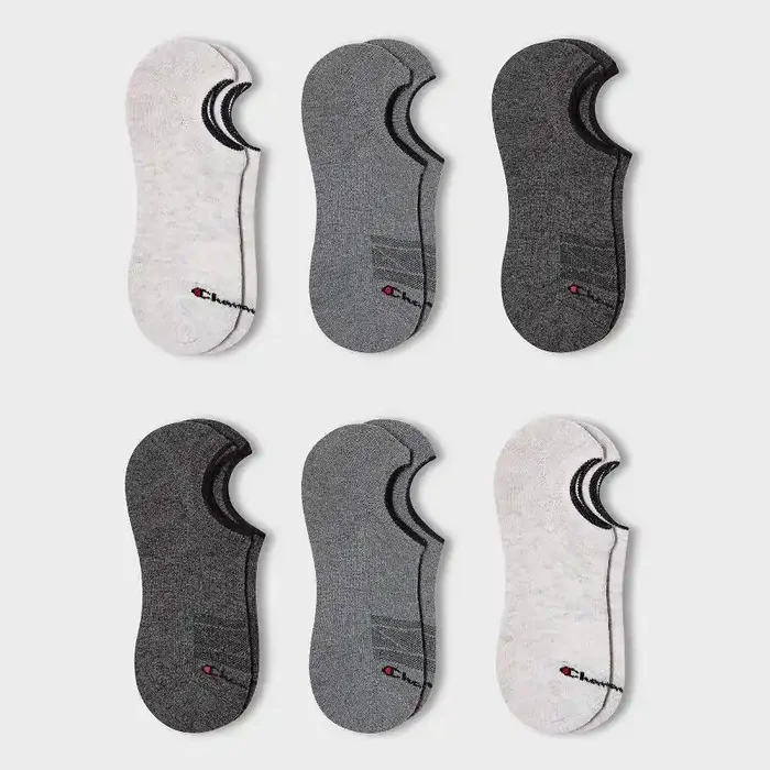 Champion Iconic Essentials Men‘s 6pk Sneaker Liner Socks – Assorted Grays 6-12