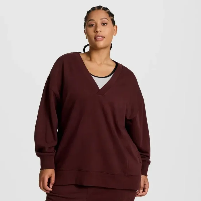 Champion Women‘s Long Sleeve V-Neck French Terry Pullover – Maroon S