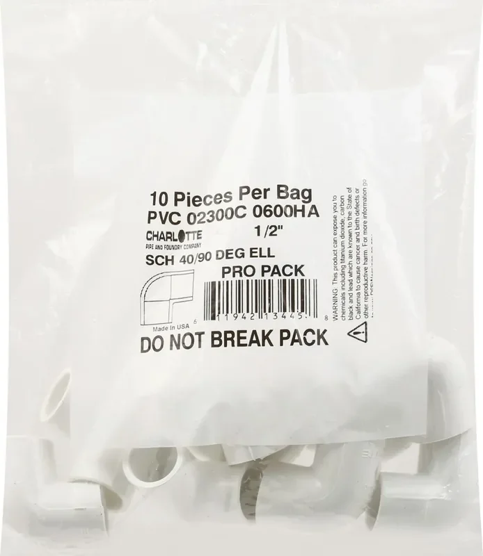 Charlotte Pipe And Foundry 1/2 Inch SCH 40/90 Pro Pack Deg Ell 10 ea