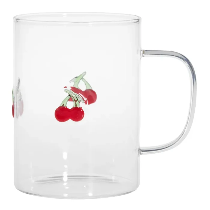 Charm Cherry Inlay Glass Mug