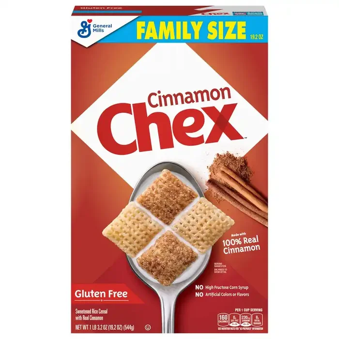 Chex Cinnamon Chex Cereal, Gluten Free Breakfast Cereal, Made with Whole Grain, Family Size, 19.2 oz