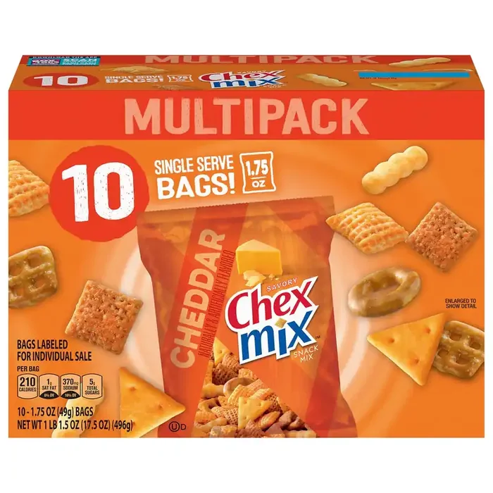 Chex Mix Snack Mix, Cheddar, Savory Snack Bags, Multipack, 1.75 oz, 10 ct