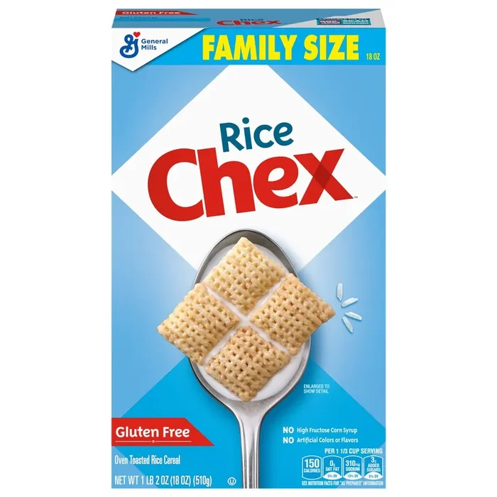 Chex Rice Chex Gluten Free Breakfast Cereal, Homemade Chex Mix Ingredient, Family Size, 18 oz