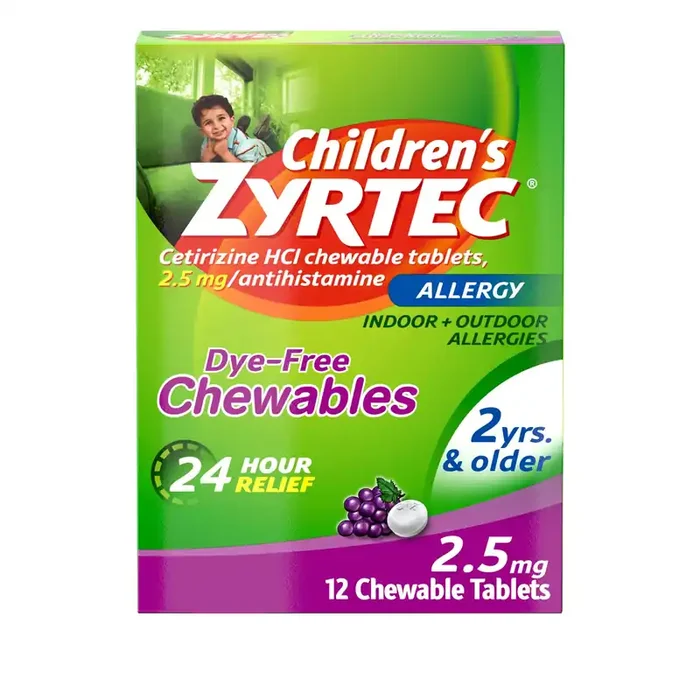 Children‘s Zyrtec 24 Hr 2.5 mg Allergy Chews for Ages 2+, Grape, 12 ct