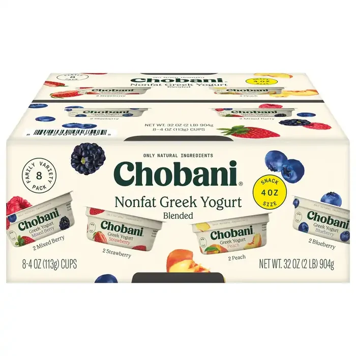 Chobani 8 Pack Snack Size Blended Non-Fat Greek Assorted Yogurt Family Variety 8 Pack 8 – 4 oz Cups