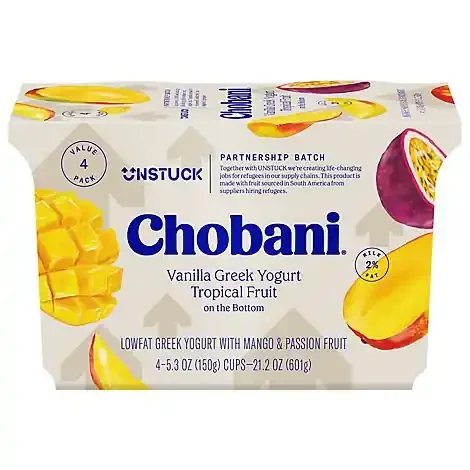 Chobani Unstuck Vanilla Greek Yogurt With Tropical Fruit On The Bottom 5.3oz 4-pack – 21.2 OZ