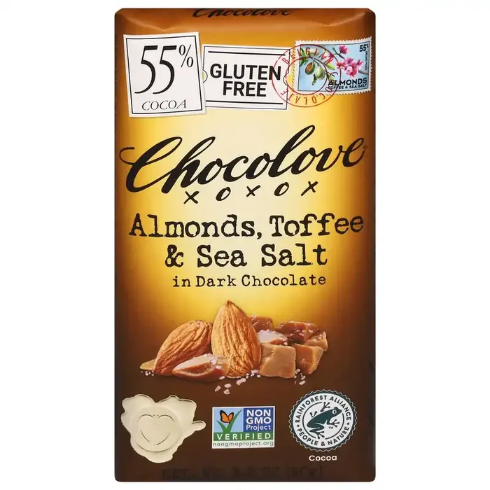 Chocolove 55% Cocoa Almonds, Toffee & Sea Salt Dark Chocolate 3.2 oz