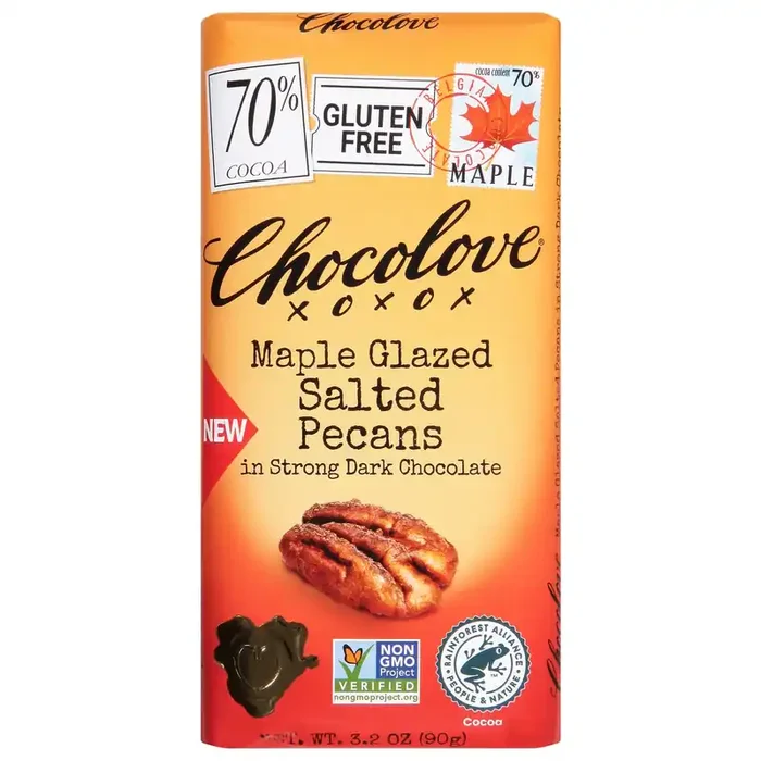 Chocolove Dark Chocolate, Salted Pecans, 70% Cocoa, Maple Glazed 3.2 Oz