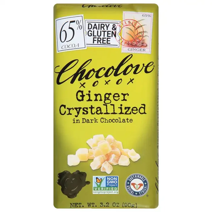Chocolove Ginger Crystallized In Dark Chocolate Bar