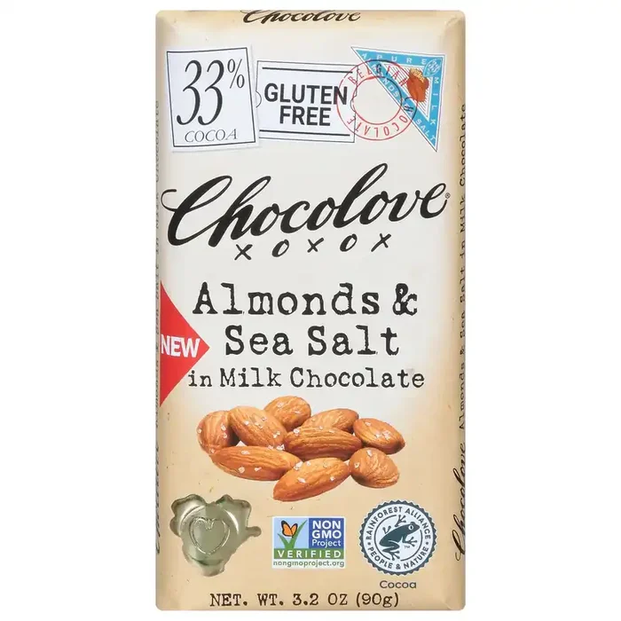 Chocolove XOXOX Almonds & Sea Salt in Milk Chocolate – 3.2 oz