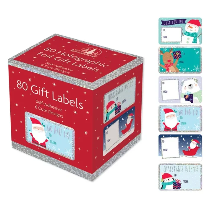 Christmas Gift Labels Holographic 80 Pack