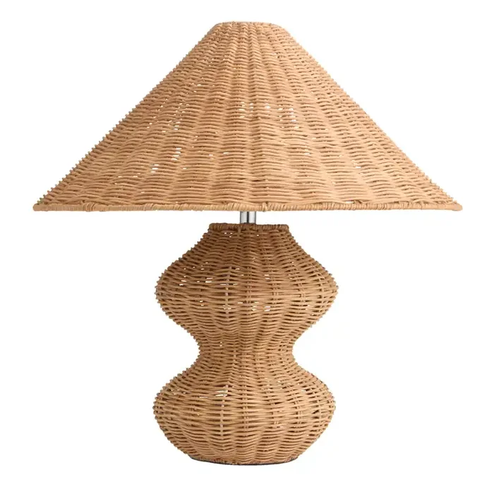 Cierra Natural Woven Rattan Wavy Geo Empire Shade Table Lamp