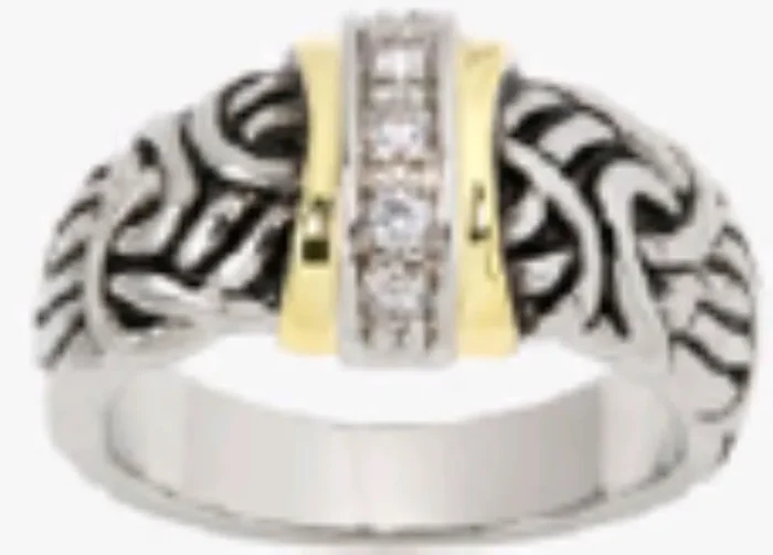 City by City Antique Silver and Gold Plated Ring With Cubic Zirconia