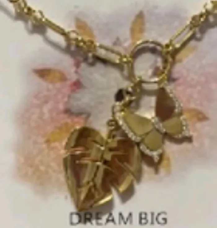 City by City Gold Leaf and Butterfly Charm Pendant With Cubic Zirconia