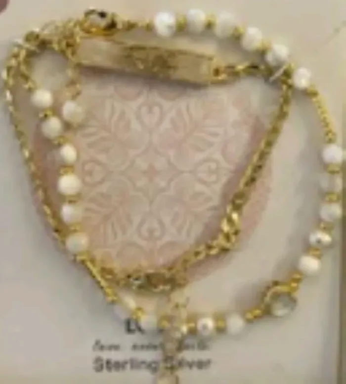 City by City Gold Mother of Pearl Faith Bar Beaded Chain Bracelet Set