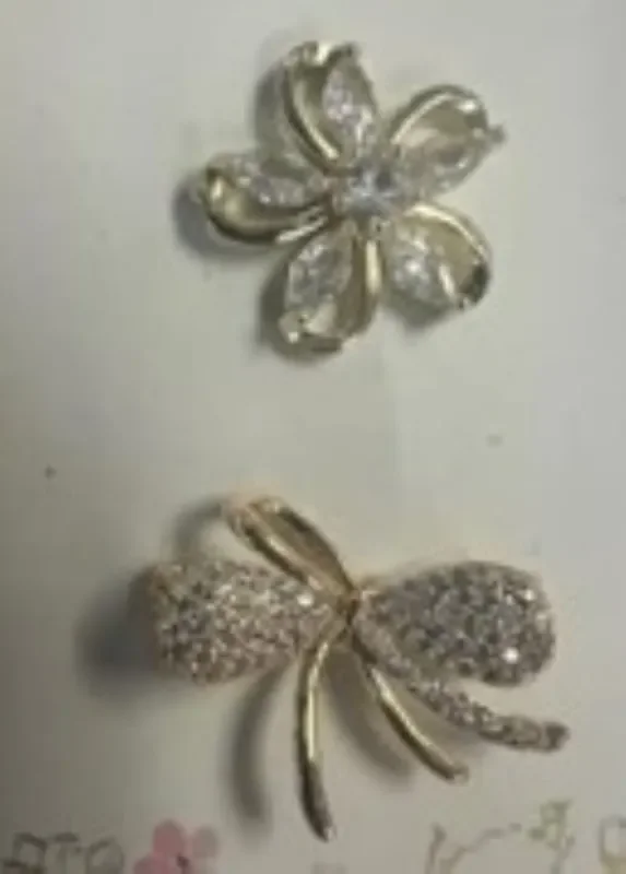 City by City Gold Plated Flower and Bow Pin Set With Cubic Zirconia
