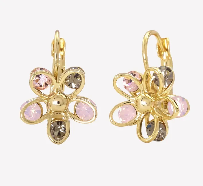 City by City Gold Plated Flower Earrings With Multi Color Genuine Crystals