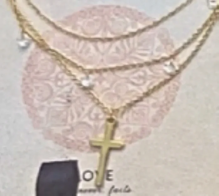 City by City Gold Trio Cross Layered Pendant With Cubic Zirconia