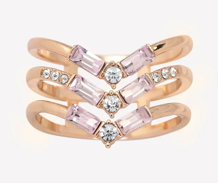 City by City Rose Gold Plated Chevron Ring With Light Rose Genuine Cystals