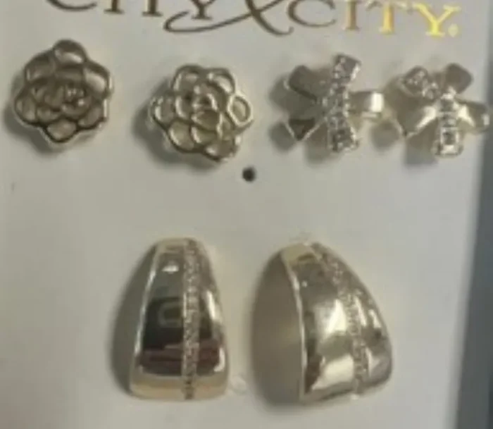 City by City Silver Plated Hear Bow And Hoop Trio Earrings With Cubic Zirconia