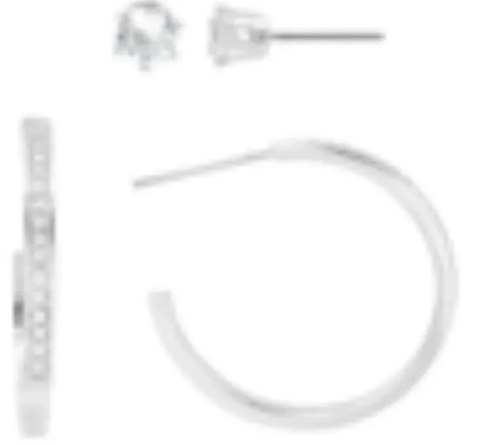 City by City Silver Plated Pave Hoop and Studs Earrings With Genuine Crystals