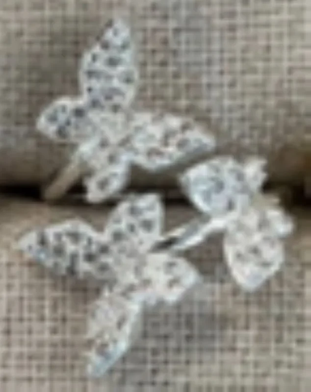 City by City Silver Ring With Pave Cubic Zirconia Butterflies