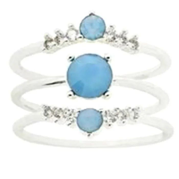City by City Silver Tone 3 Opal Stone Cubic Zirconia 3 Band Ring Set in Size 9