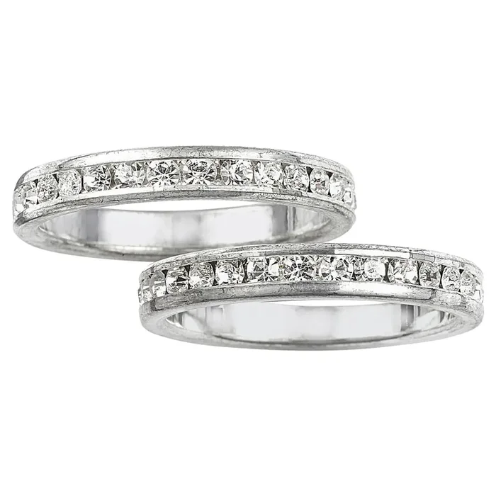 City by City Silver Tone Genuine Crystal Eternity Band Set Rings Size 7