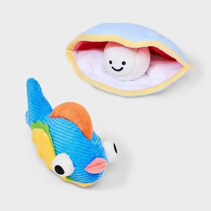 Clam and Fish Dog Ball Plush Toy Set – 2pk/3pcs – Boots & Barkley™
