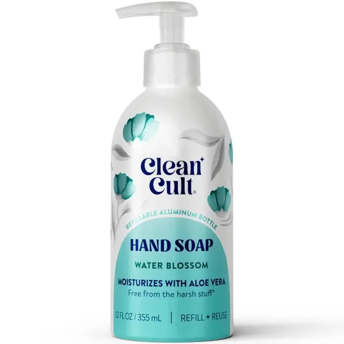 Cleancult Liquid Hand Soap – Refillable Aluminum Bottle – Water Blossom – 12 fl oz