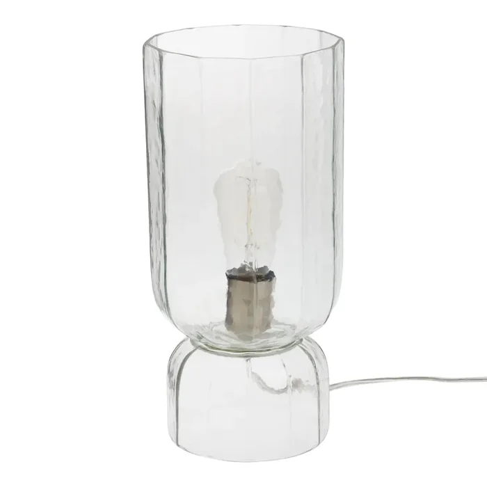Clear Glass Textured Cylinder Faceted Up Light Table Lamp