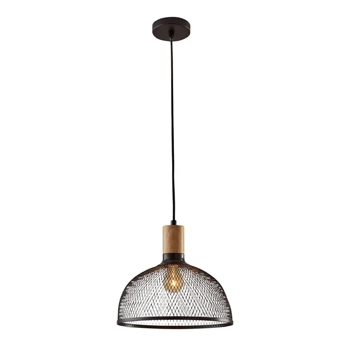 Clint Large Black Mesh And Wood Pendant Lamp