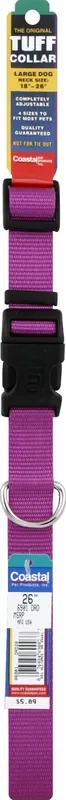 Coastal Adjustable Dog Collar with Plastic Buckle, Orchid, Large – 1″ x 18″-26″